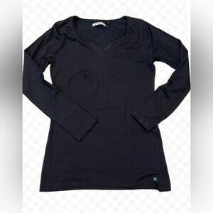 IKkS French Designer Women Size L Black Long Sleeve T Rhinestone Velvet On Back